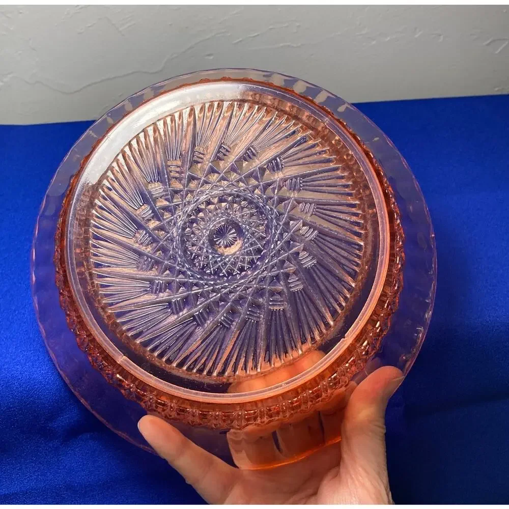 Vintage pink depression glass serving salad bowl